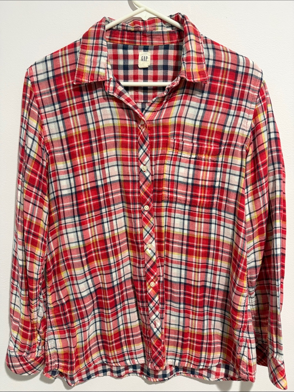 GAP Red Navy Yellow Plaid Button-Down Shirt